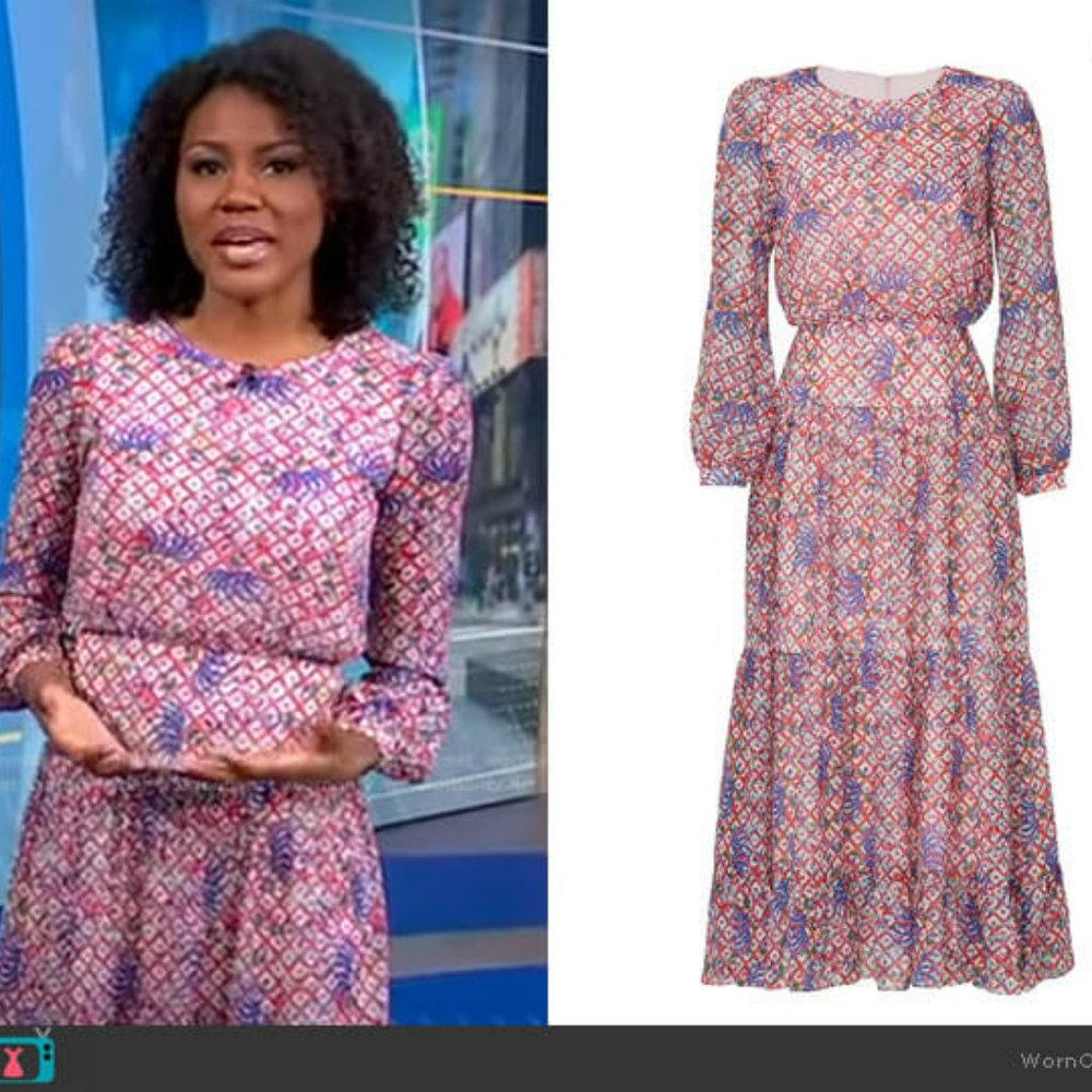 Saloni Isabel Floral Long Sleeve Dress Midi